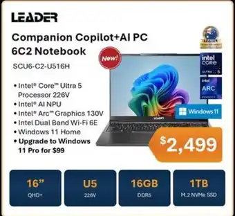 Leader Computers Leader Companion Copilot+Al PC 6C2 Notebook offer