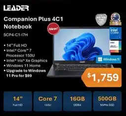 Leader Computers Leader Companion Plus 4C1 Notebook offer