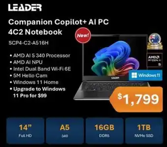 Leader Computers Leader Companion Copilot+ AI PC 4C2 Notebook offer