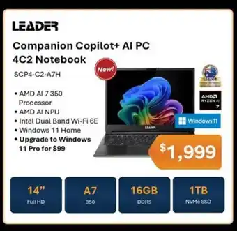 Leader Computers Leader Companion Copilot+ Al PC 4C2 Notebook offer