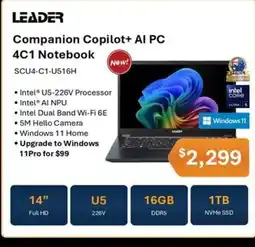 Leader Computers Leader Companion Copilot+ Al PC 4C1 Notebook offer