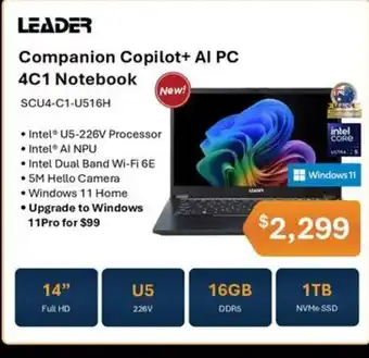 Leader Computers Leader Companion Copilot+ Al PC 4C1 Notebook offer