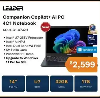 Leader Computers Leader Companion Copilot+ AI PC 4C1 Notebook offer