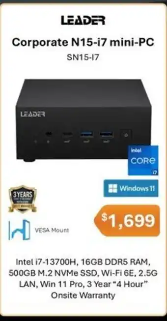 Leader Computers Corporate N15-i7 mini-PC offer