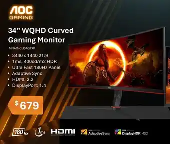 Leader Computers 34" WQHD Curved Gaming Monitor offer