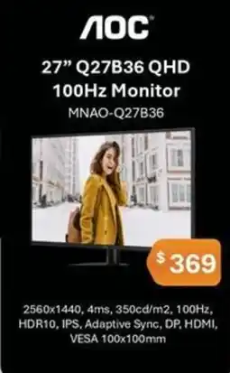 Leader Computers 27" Q27B36 QHD 100Hz Monitor offer