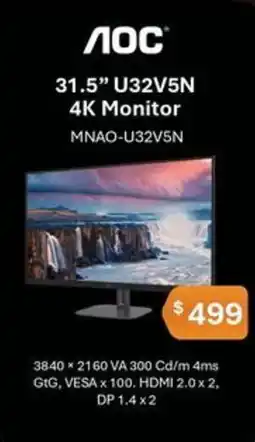 Leader Computers 31.5" U32V5N 4K Monitor offer