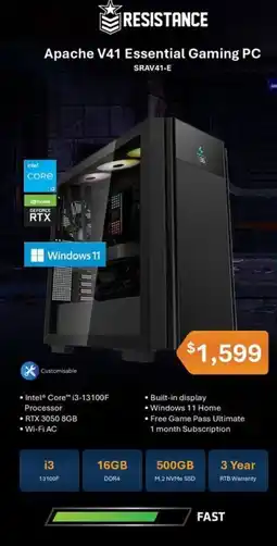 Leader Computers Resistance Apache V41 Essential Gaming PC offer