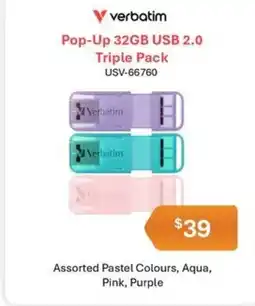 Leader Computers Verbatim Pop-Up 32GB USB 2.0 Triple Pack offer