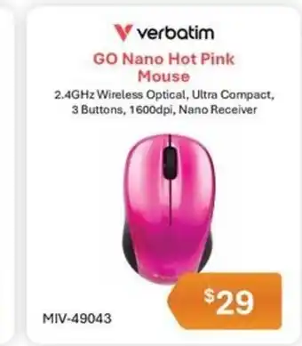 Leader Computers GO Nano Hot Pink Mouse offer