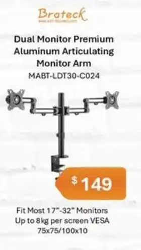 Leader Computers Dual Monitor Premium Aluminum Articulating Monitor Arm offer