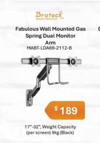 Leader Computers Fabulous Wall Mounted Gas Spring Dual Monitor Arm offer