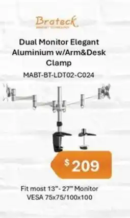 Leader Computers Dual Monitor Elegant Aluminium w/Arm&Desk Clamp offer