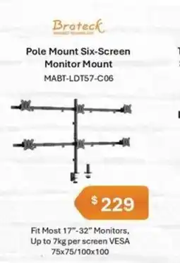 Leader Computers Brateck Pole Mount Six-Screen Monitor Mount offer