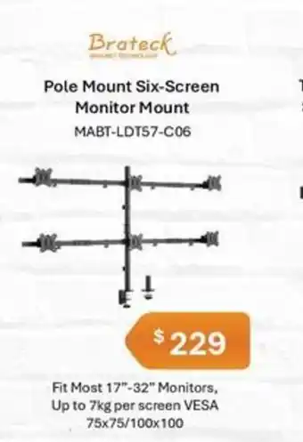 Leader Computers Brateck Pole Mount Six-Screen Monitor Mount offer