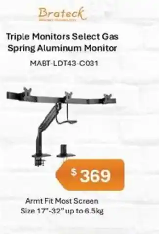 Leader Computers Triple Monitors Select Gas Spring Aluminum Monitor offer