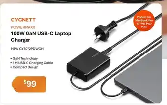 Leader Computers Cygnett 100W GaN USB-C Laptop Charger offer