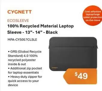 Leader Computers Cygnett 100% Recycled Material Laptop Sleeve - 13"-14" - Black offer