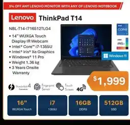 Leader Computers Lenovo ThinkPad T14 offer