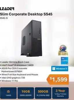 Leader Computers Leader Slim Corporate Desktop SS45 offer