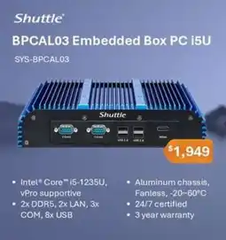 Leader Computers Shuttle BPCAL03 Embedded Box PC i5U offer