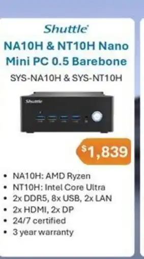 Leader Computers Shuttle NA10H & NT10H Nano Mini PC 0.5 Barebone offer