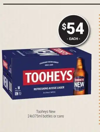 Super Cellars Tooheys New 24x375ml bottles or cans offer