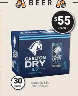 Super Cellars Carlton Dry 3.5% 30x375ml cans offer