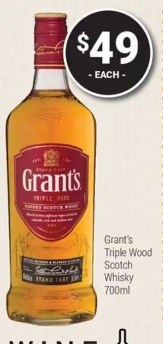 Super Cellars Grant's Triple Wood Scotch Whisky offer