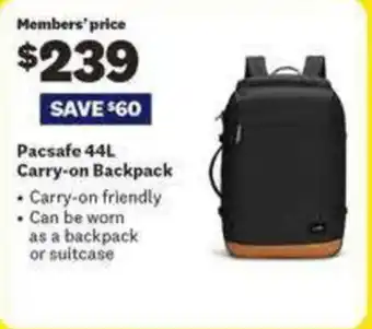 RAA Pacsafe 44L Carry-on Backpack offer