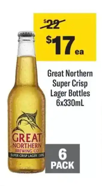 Liquorland Great Northern Super Crisp Lager Bottles 6x330mL offer