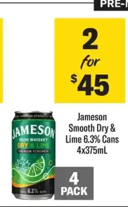 Liquorland Jameson Smooth Dry & Lime 6.3% Cans 4x375mL offer