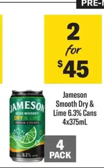 Liquorland Jameson Smooth Dry & Lime 6.3% Cans 4x375mL offer