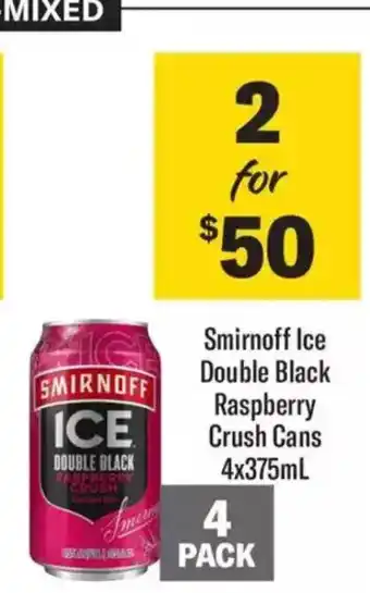 Liquorland Smirnoff Ice Double Black Raspberry Crush Cans 4x375mL offer