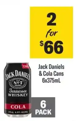 Liquorland Jack Daniels & Cola Cans 6x375mL offer