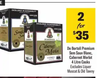 Liquorland De Bortoli Premium Sem Sauv Blanc, Cabernet Merlot 4 Litre Casks Excludes Liquer Muscat & Old Tawny offer