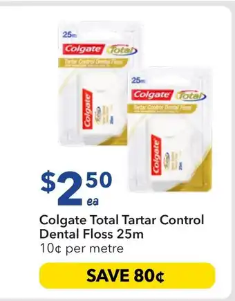 Ritchies Colgate Total Tartar Control Dental Floss 25m offer