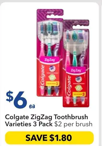 Ritchies Colgate ZigZag Toothbrush Varieties 3 Pack offer