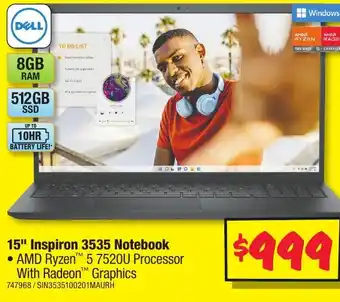 JB Hi-Fi 15" Inspiron 3535 Notebook offer