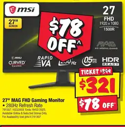 JB Hi-Fi 27" MAG FHD Gaming Monitor offer