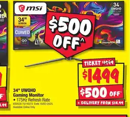 JB Hi-Fi 34" UWQHD Gaming Monitor offer