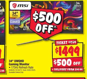 JB Hi-Fi 34" UWQHD Gaming Monitor offer