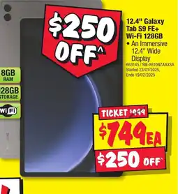 JB Hi-Fi 12.4" Galaxy Tab S9 FE+ Wi-Fi 128GB offer