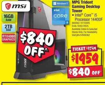 JB Hi-Fi MPG Trident Gaming Desktop Tower offer