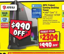 JB Hi-Fi MPG Trident Gaming Desktop Tower offer