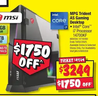 JB Hi-Fi MPG Trident AS Gaming Desktop offer