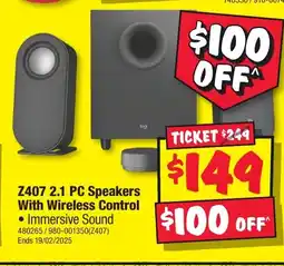 JB Hi-Fi Z407 2.1 PC Speakers With Wireless Control offer