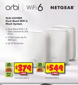 JB Hi-Fi Orbi AX1800 Dual-Band WiFi 6 Mesh System 2 Pack offer