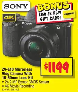 JB Hi-Fi Zv-e10 mirrorless vlog camera offer