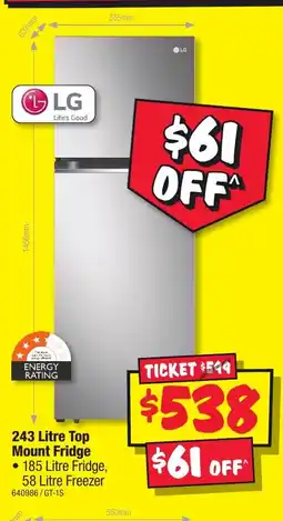 JB Hi-Fi 243 Litre Top Mount Fridge offer